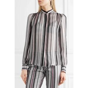 Giambattista Valli Silk Puff Shoulder Blouse Striped Button Spring Size 2 Small
